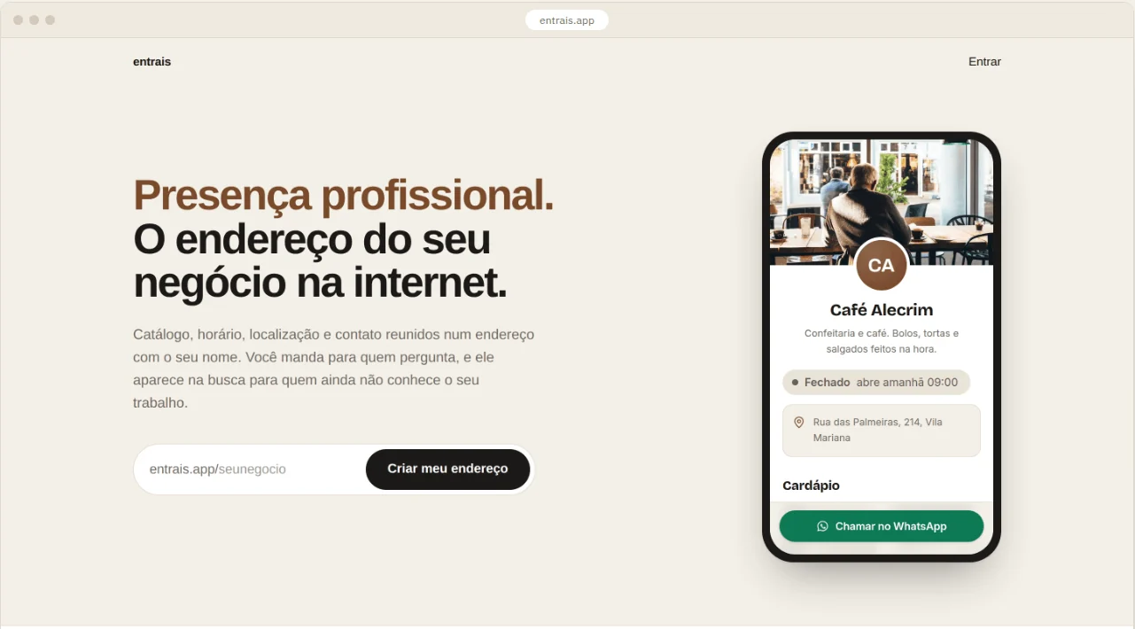 Página inicial do entrais